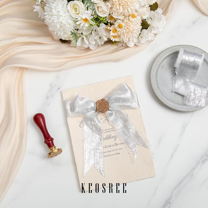 Cream White Silk Chiffon Ribbon, Frayed Shimmery Silk Ribbon - Image 3