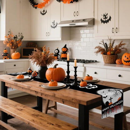 Happy Halloween Table Runner Spooky Bloody Spider Web Bat Pumpkin Kitchen - Image 2