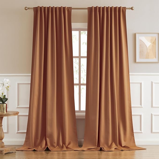 DUALIFE 132 Inch Extra Long Room Darkening Curtains 2 Panels Set Back Tab by DUALIFE