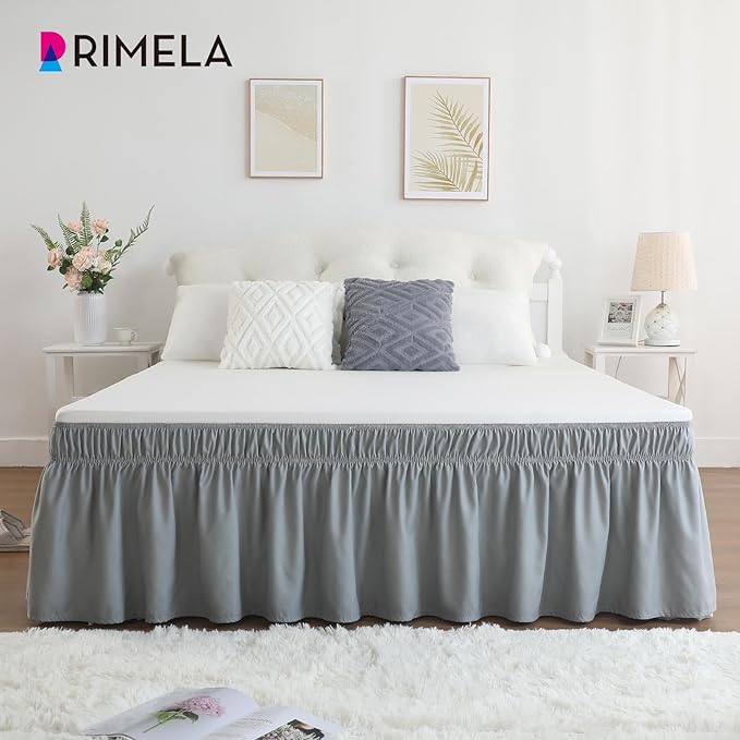RIMELA Light Grey Bed Skirt Queen Size 16 Inch Drop, Elastic Bed Skirting - Image 6