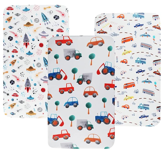 Pack n Play Sheet Stretchy Fitted Portable Mini Crib Sheets Set 3 Pack by Tontukatu