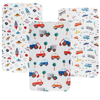 Pack n Play Sheet Stretchy Fitted Portable Mini Crib Sheets Set 3 Pack by Tontukatu