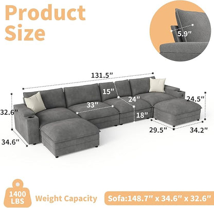 148.7" U Shaped Cloud Sofa Couch - Image 2
