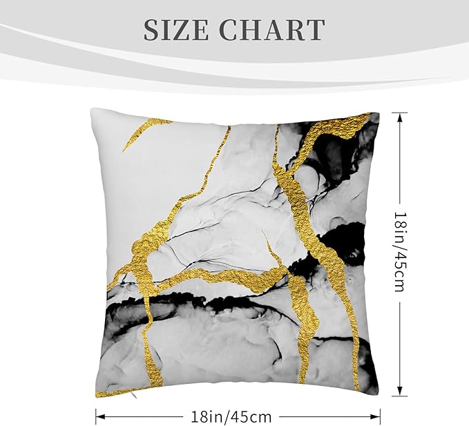 Black Gold Grey Marble Throw Pillows Covers 18x18 Inch Set of 4, Abstract - Image 2