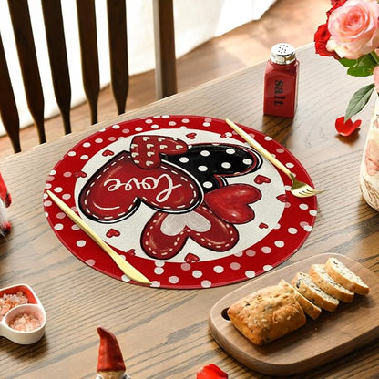 Artoid Mode Dot Hearts Love Red Valentine Round Placemats Set of 4, 14 Inch - Image 3