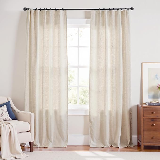 jinchan Beige Linen Blend Curtains 90 Inches Length 2 Panels by JINCHAN