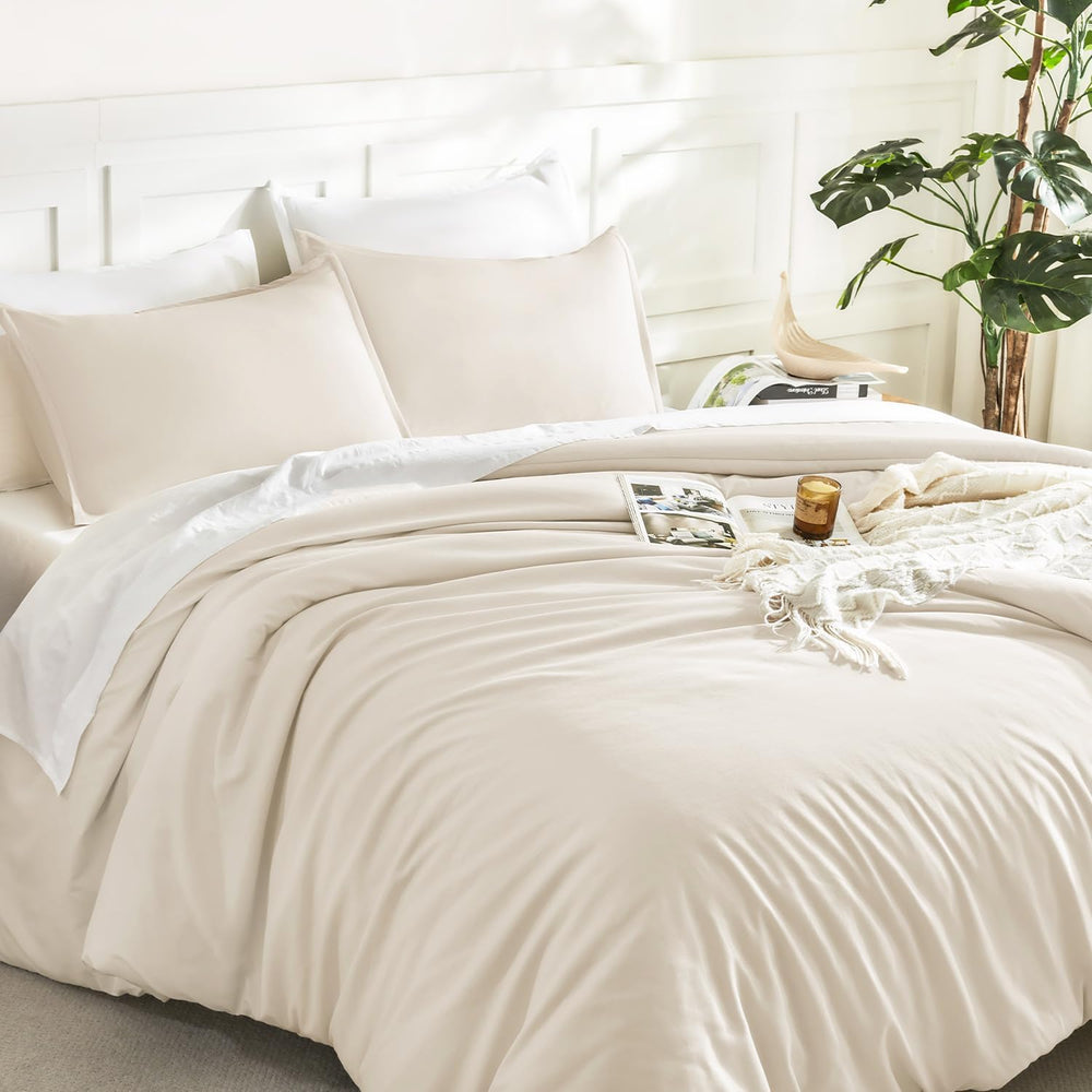 Litanika King Comforter Set Beige, 3 Pieces Lightweight Solid Bed Set