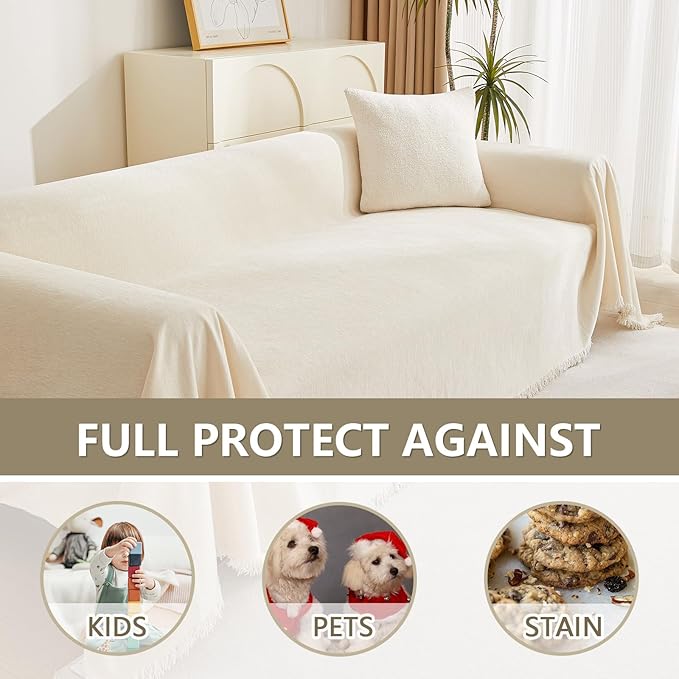 MYSKY HOME Boho Couch Cover Beige Sofa Covers - Image 4