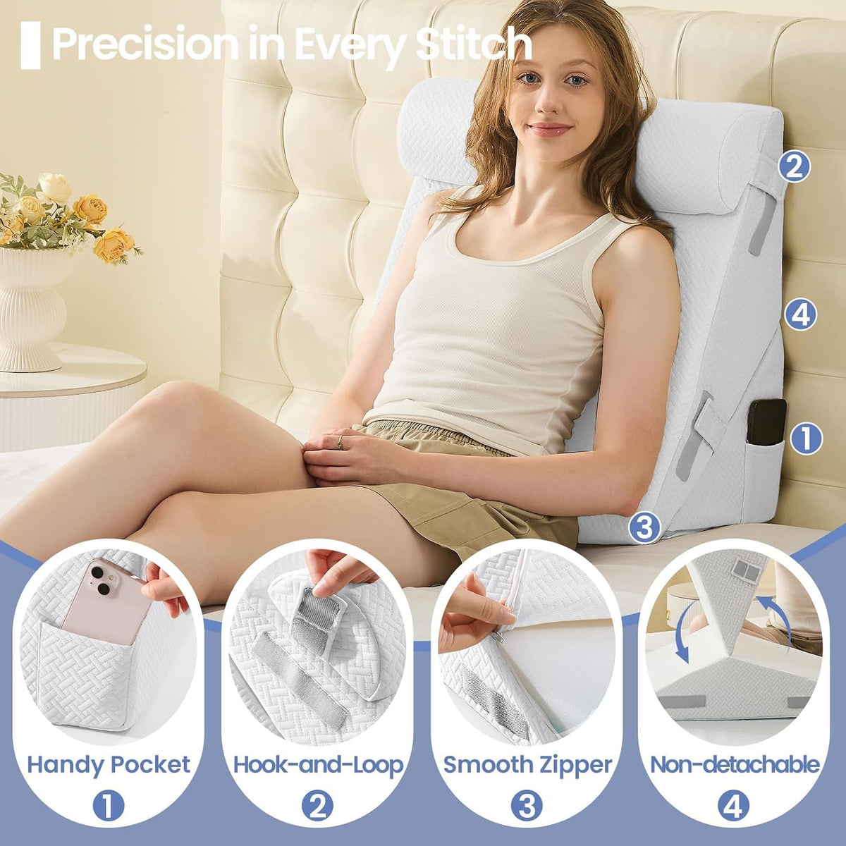 sasttie adjustable wedge pillow set for after surgery showing dimensions