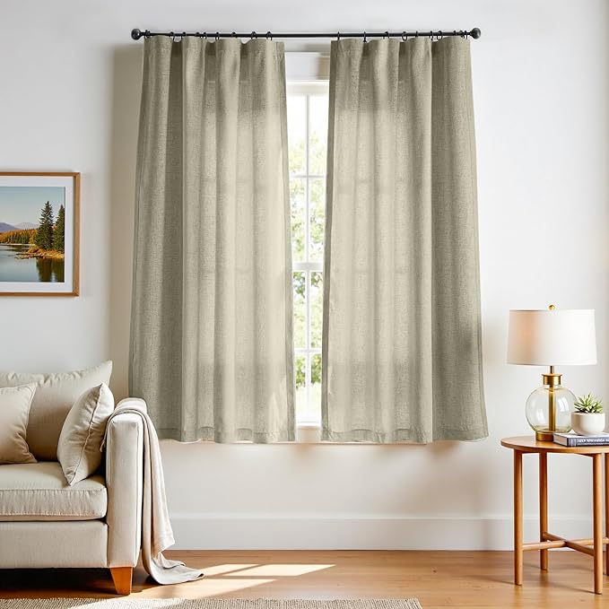 jinchan Linen Blend Curtains 72 inch Length 2 Panels by JINCHAN