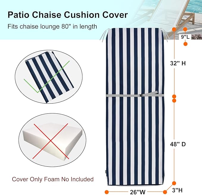NettyPro Outdoor Patio Lounge Chair Cushion Covers Set 2 - Image 5