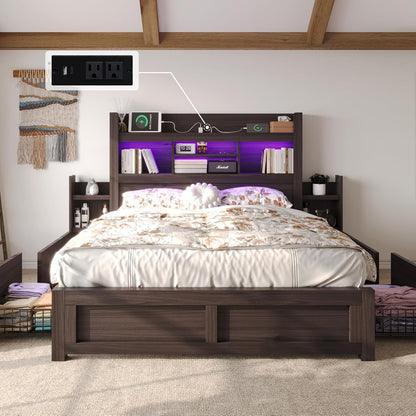 luxoak queen bed frame with bookcase headboard &, main product view
