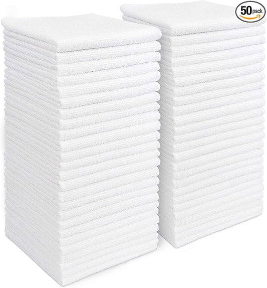AIDEA Microfiber Cleaning Cloth White 50PK, Cleaning Rags, Lint Free Microfiber by AIDEAHOME