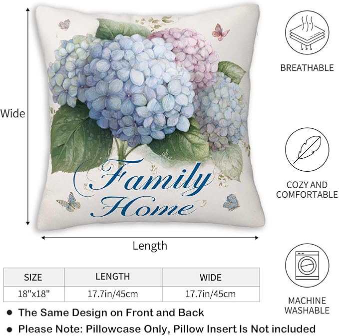 Hydrangea Throw Pillow Covers Set of 2 | 18x18 Inches Cushion Cases - Image 5