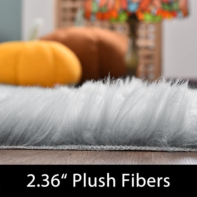 Latepis Grey Rugs for Living Room Shag 6x8 Faux Fur Sheepskin Rug for Sofa - Image 2