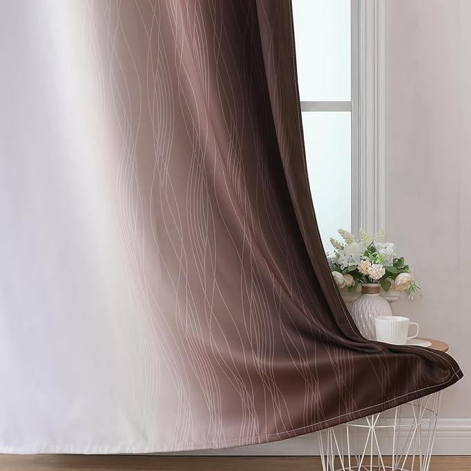 Estelar Textiler Brown and Greyish White Blackout Curtains 54 Inch Length - Image 6