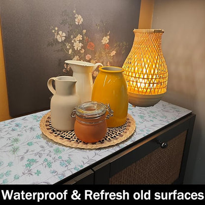 Blue and Green Floral Shelf Liners Non Adhesive and 12IN x 20FT Strong Non-Slip - Image 9
