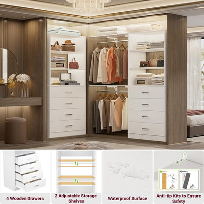 aheaplus closet drawers system, 21.3" wood closet organizer, side view