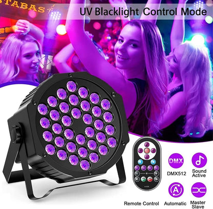 36LED Black Lights, U`King 72W UV Stage Lights Blacklight with Glow in The Dark Party Supplies by DMX Remote Control for Halloween Stage Lighting (1 Pack)