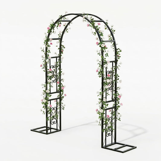 VINGLI Garden Arbor, 7.6ft Arch Trellis for Climbing Plants, Metal Garden Arbor with Flat Base, for Wedding, Entryway, Courtyard, Arch for Halloween, Christmas