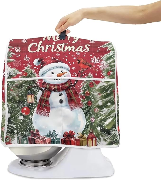 Merry Christmas Stand Mixer Cover Red Snowman Small Appliance Dust Covers - Image 3