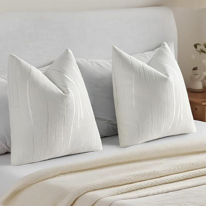 HAUSSY White Throw Pillow Covers 16x16 Inch Set of 2, Boho Embossed Striped - Image 6