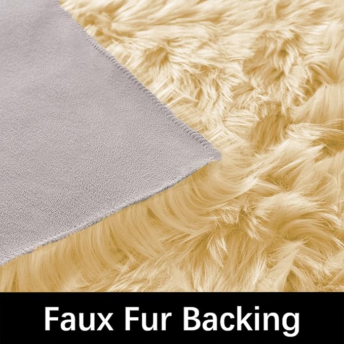Latepis Yellow Area Rug for Living Room 6x9 Faux Fur Fluffy Rug Washable - Image 3