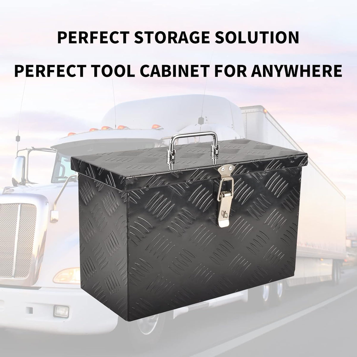 aluminum truck tool box with top handle, black(16"×7.5"×10"), side view
