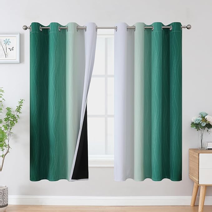 Estelar Textiler Green and Greyish White Blackout Curtains by ESTELARTEXTILER