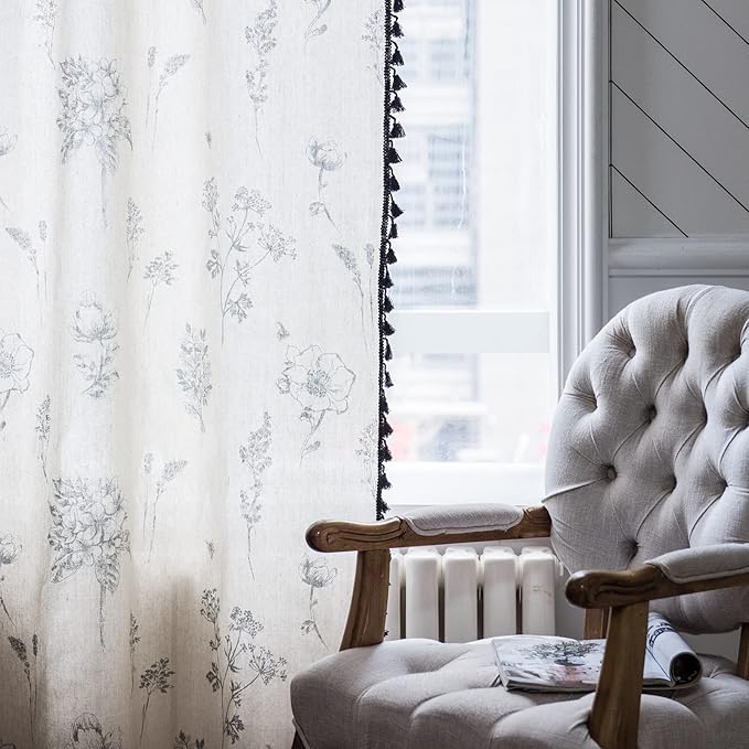 Boho Curtains 84 Inch Length 2 Panels Farmhouse Living Room Semi Sheer Drapes - Image 4