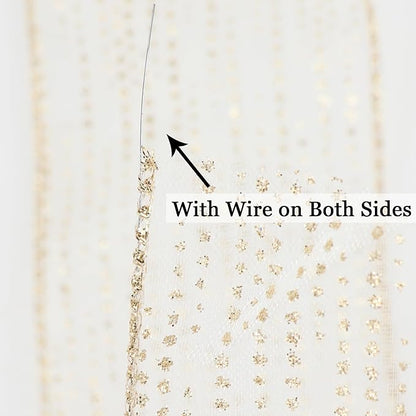 MEEDEE Champagne Gold Wired Ribbon 2.5 Inch Horizontal Stripes Glitter Polka - Image 3