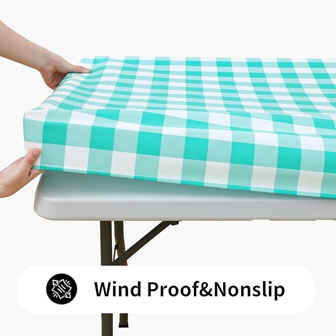 Smiry Rectangle Picnic Table Cloth, Elastic Waterproof Fitted Vinyl Tablecloths - Image 2