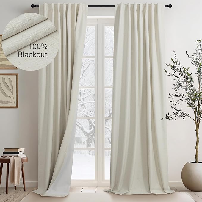 DANCURTON 80 Inch Blackout Curtains Back Tab Beige Black Out Earth Tone by DANCURTON