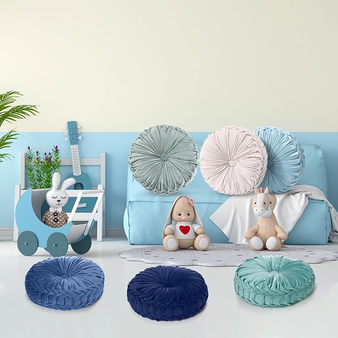 Yerliker 6 Pcs Floor Pillow Cushions 15inch Round Velvet Throw Pillows Colorful - Image 6