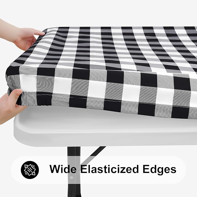 Smiry Rectangle Picnic Table Cloth, Elastic Waterproof Fitted Vinyl Tablecloths - Image 2