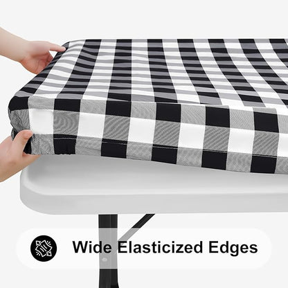 Smiry Rectangle Picnic Table Cloth, Elastic Waterproof Fitted Vinyl Tablecloths - Image 2