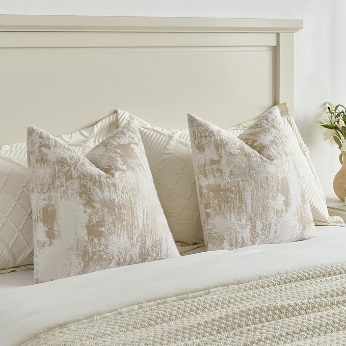 FUTEI Brown White Decorative Throw Pillow Covers 20x20 Inch Set of 2, Soft Faux - Image 5