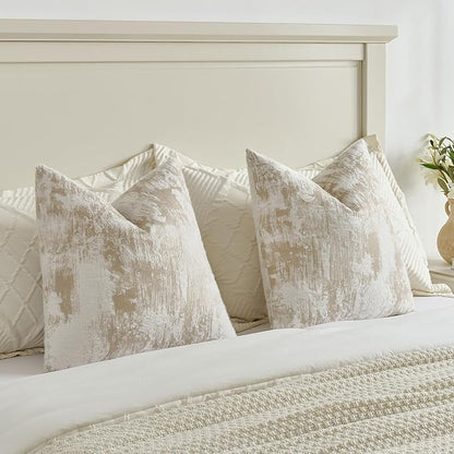 FUTEI Brown White Decorative Throw Pillow Covers 20x20 Inch Set of 2, Soft Faux - Image 5