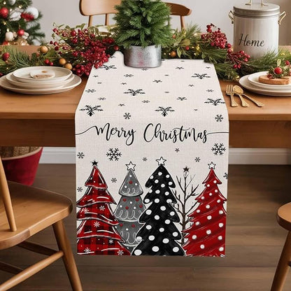 Christmas Tree Table Runner, 13x90 Inch, Merry Christmas Linen Table Runners by Unknown