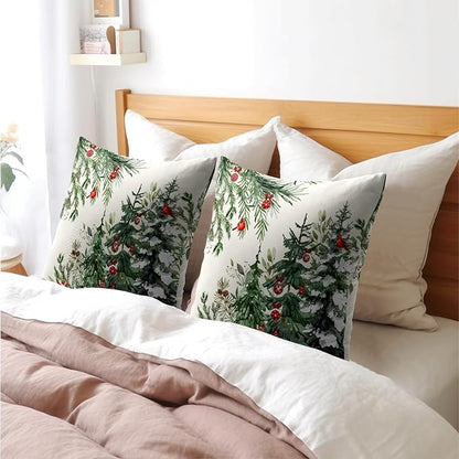 Green Christmas Tree Throw Pillow Covers 22x22 Inch Set of 2 Winter Pine Trees - Image 8