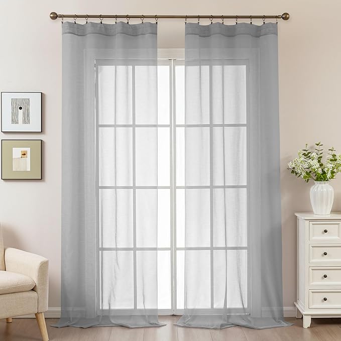 Grey Sheer Curtains 108 Inches Extra Long, Privacy Semi Sheer Curtains - Image 2