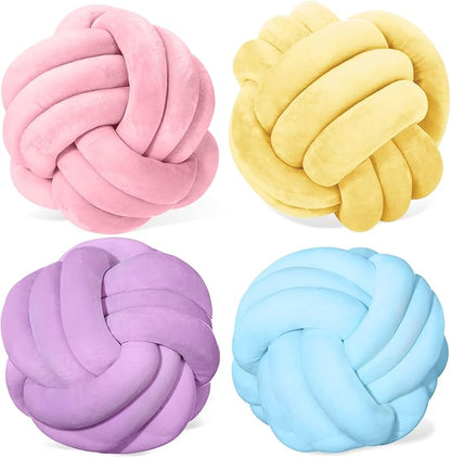 Yerliker 4 Pcs Knot Pillow Ball, 8.7 Inches Soft Home Decorative Round Throw by Yerliker