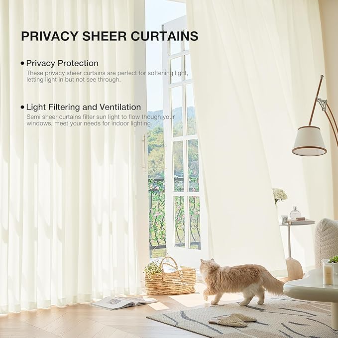 Anmao Non-See-Through Cream Privacy Semi Sheer Curtains - Image 5