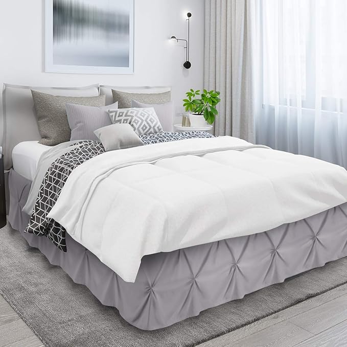 Nestl Grey Lavender Bed Skirt Cal King Size, Pinch Pleat Cal King Bed Skirt - Image 3