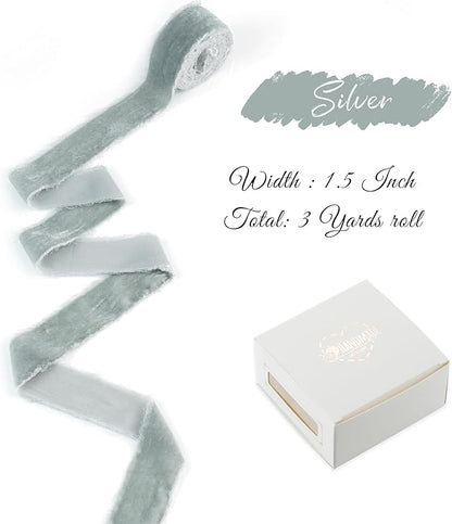 Silver Velvet Ribbon 1.5 inch Silver Frayed Velvet Raw Edge Ribbon - Image 2