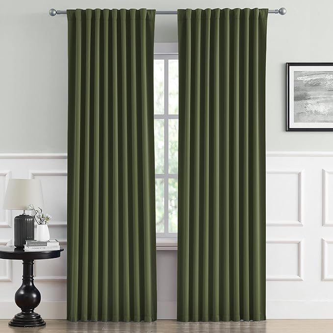 DUALIFE Olive Dark Green Curtains 96 Length 2 Panels, 52 by 96 Inches Long by DUALIFE