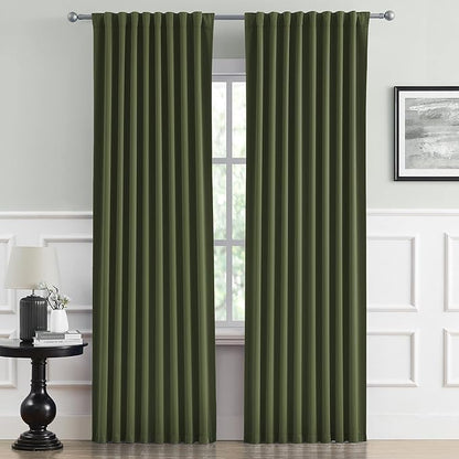 DUALIFE Olive Dark Green Curtains 96 Length 2 Panels, 52 by 96 Inches Long by DUALIFE