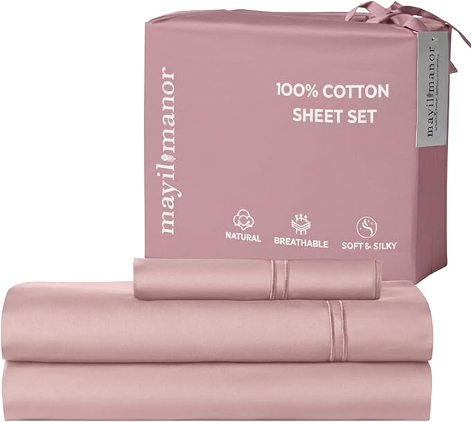 100% Natural Cotton Bed Sheets | 500 TC Single-Ply Sateen Weave Twin XL Sheets by MayilManor