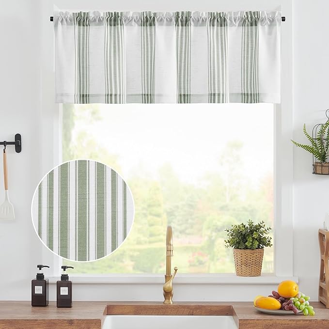 jinchan Striped Linen Valance Curtain 16 Inch Vertical Striped Valance - Image 2