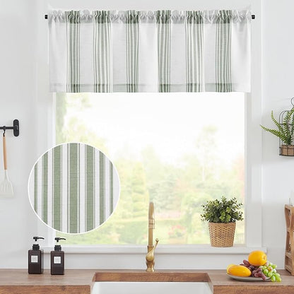 jinchan Striped Linen Valance Curtain 16 Inch Vertical Striped Valance - Image 2